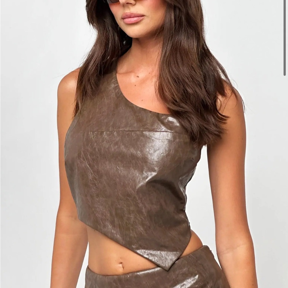 Tiger Mist Brown Asymmetrical Crop Top NWOT